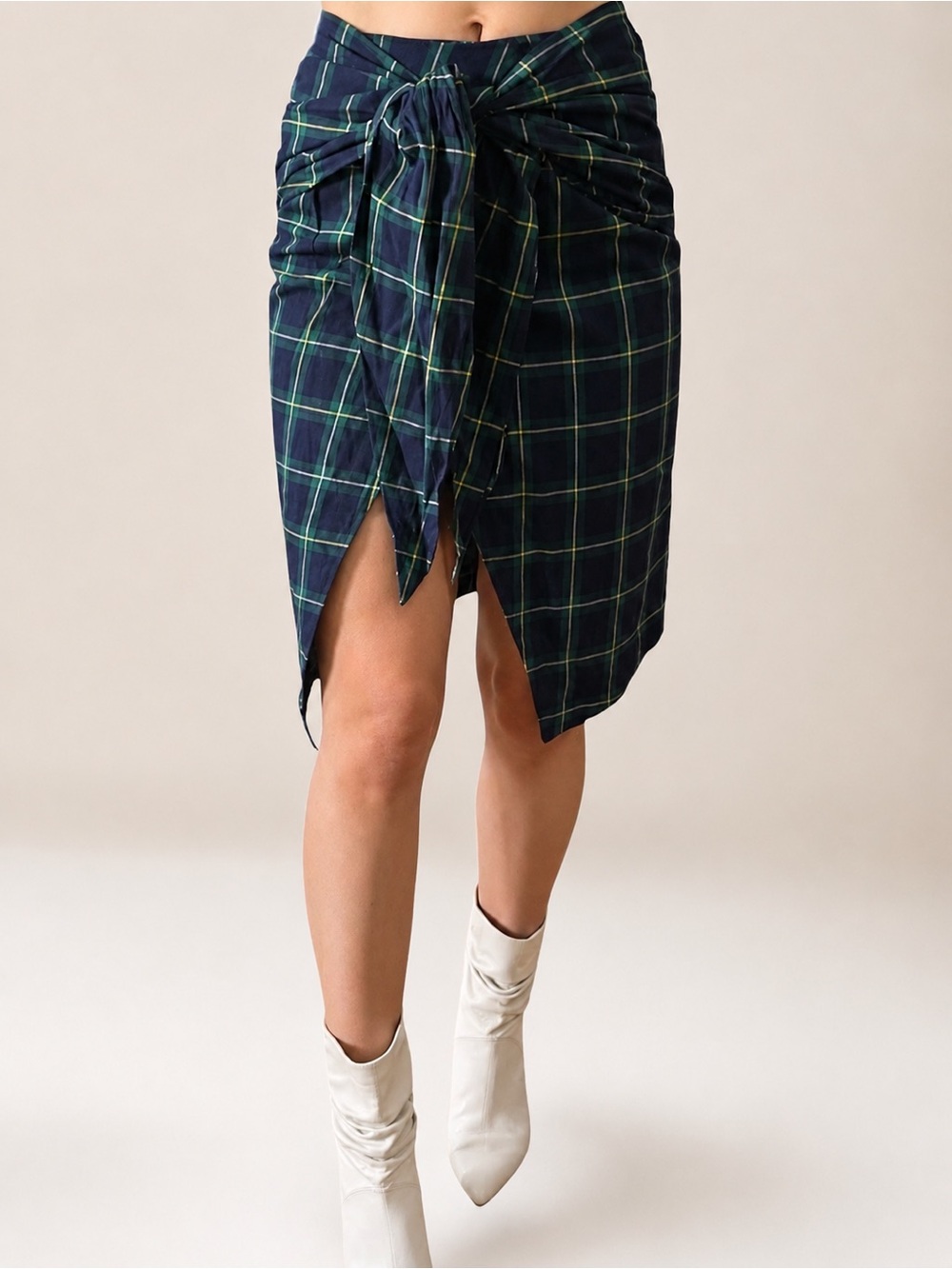 J.O.A. Los Angeles High Waist Plaid Tartan Midi Wrap Tie Pencil Skirt - XS / S - Picture 3 of 16